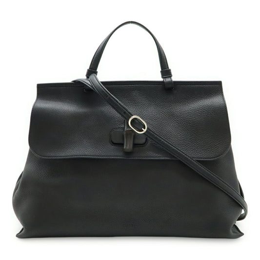 Gucci Black Bamboo Leather Handbag Shoulder Bag ( )