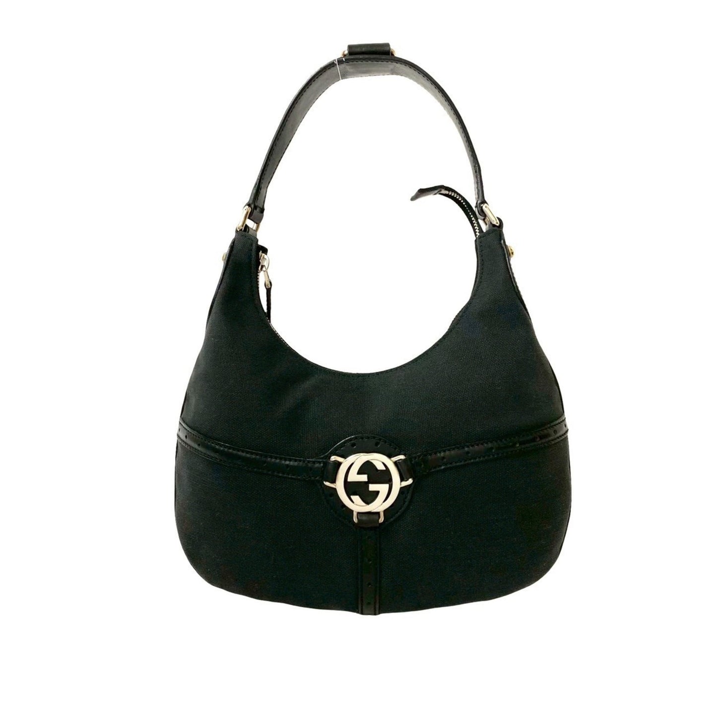 Gucci Black Leather Canvas Handbag Shoulder Bag ( )