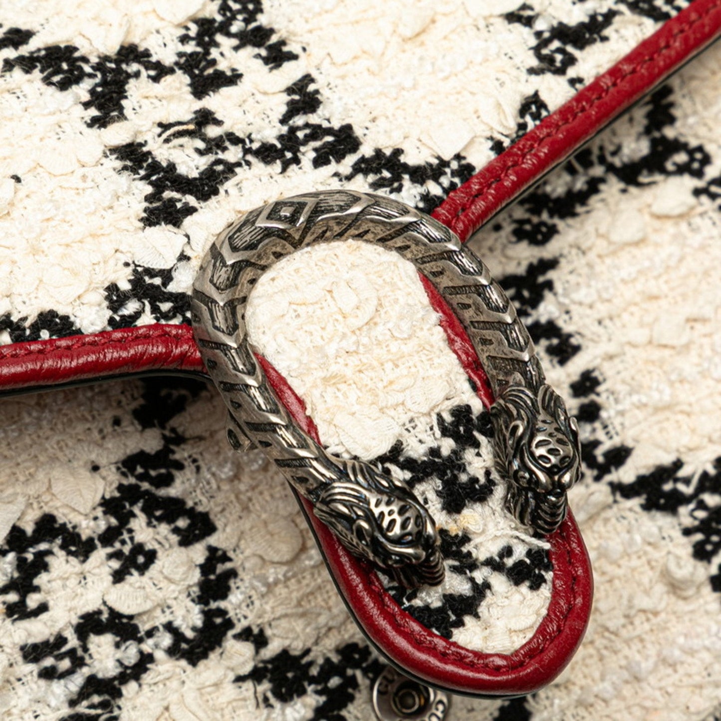 Gucci Red Color White Tweed Leather Shoulder Bag ( )