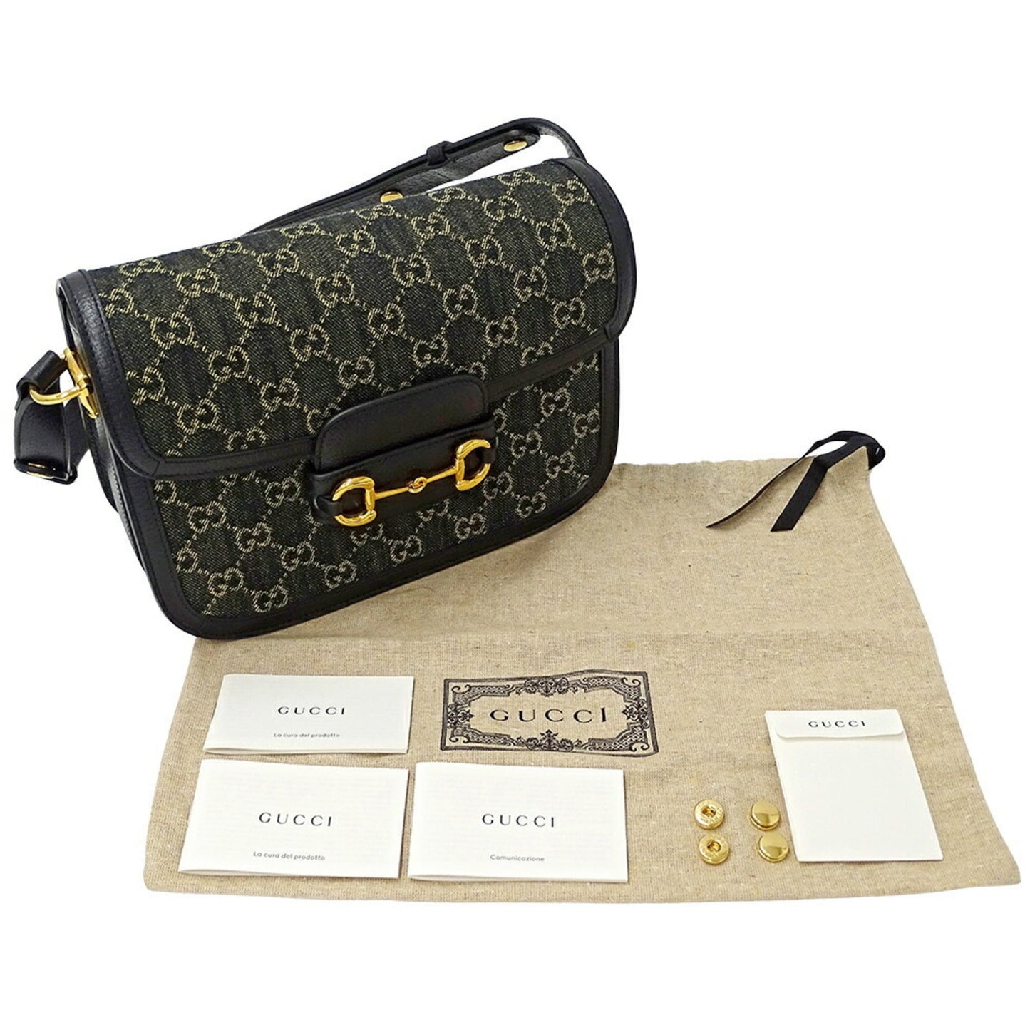 Gucci Horsebit Black Denim Shoulder Bag ( )