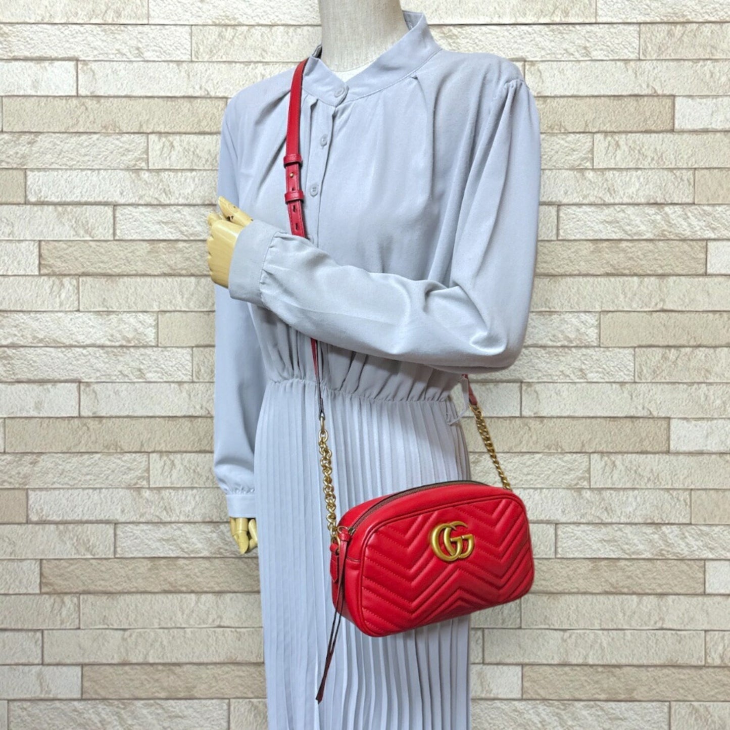 Gucci Gg Marmont Red Color Leather Shoulder Bag ( )