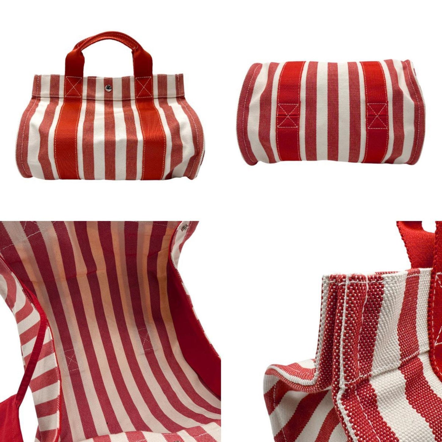 Hermes Red Color White Canvas Handbag ( )
