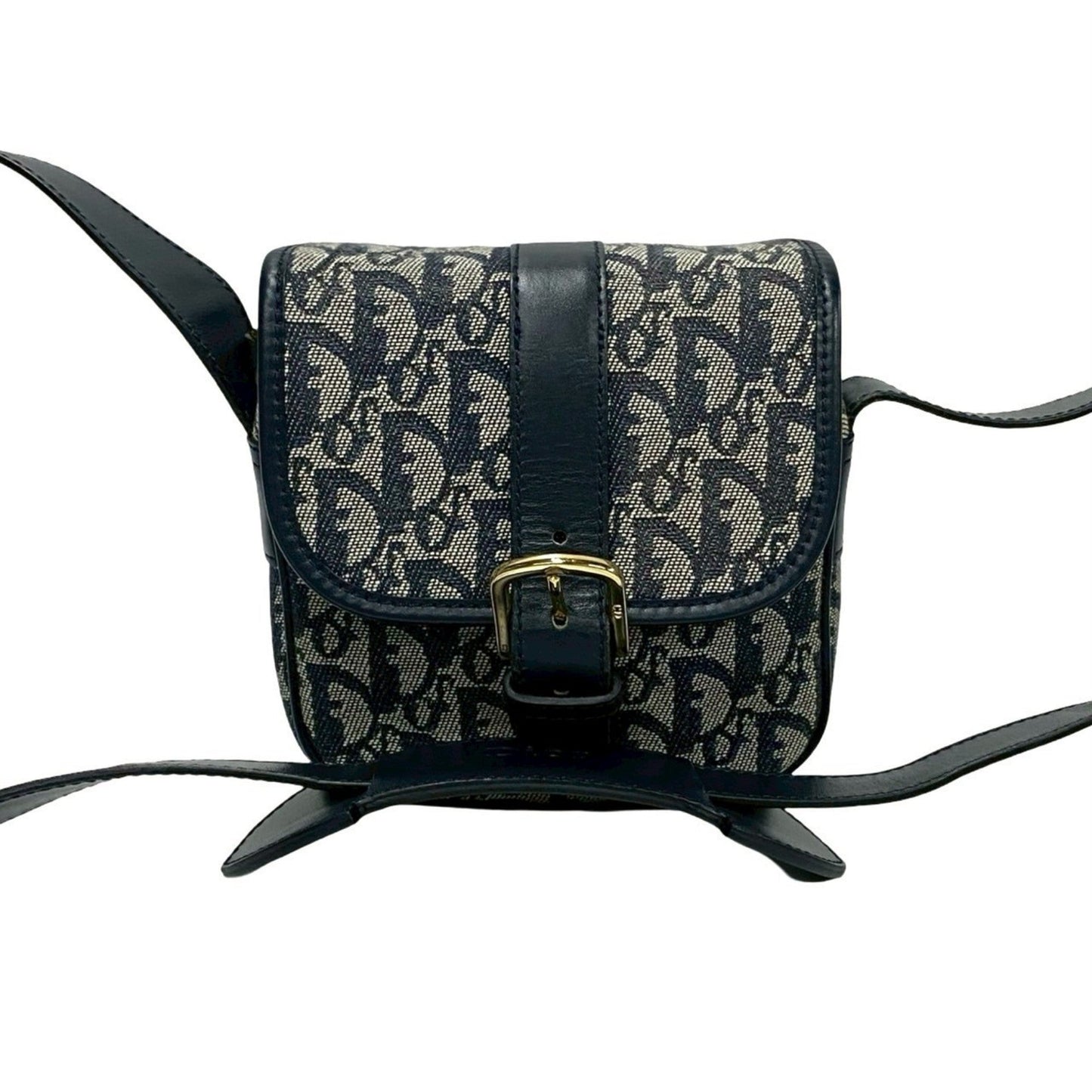 Christian Dior Navy Leather Canvas Pochette Shoulder Bag ()