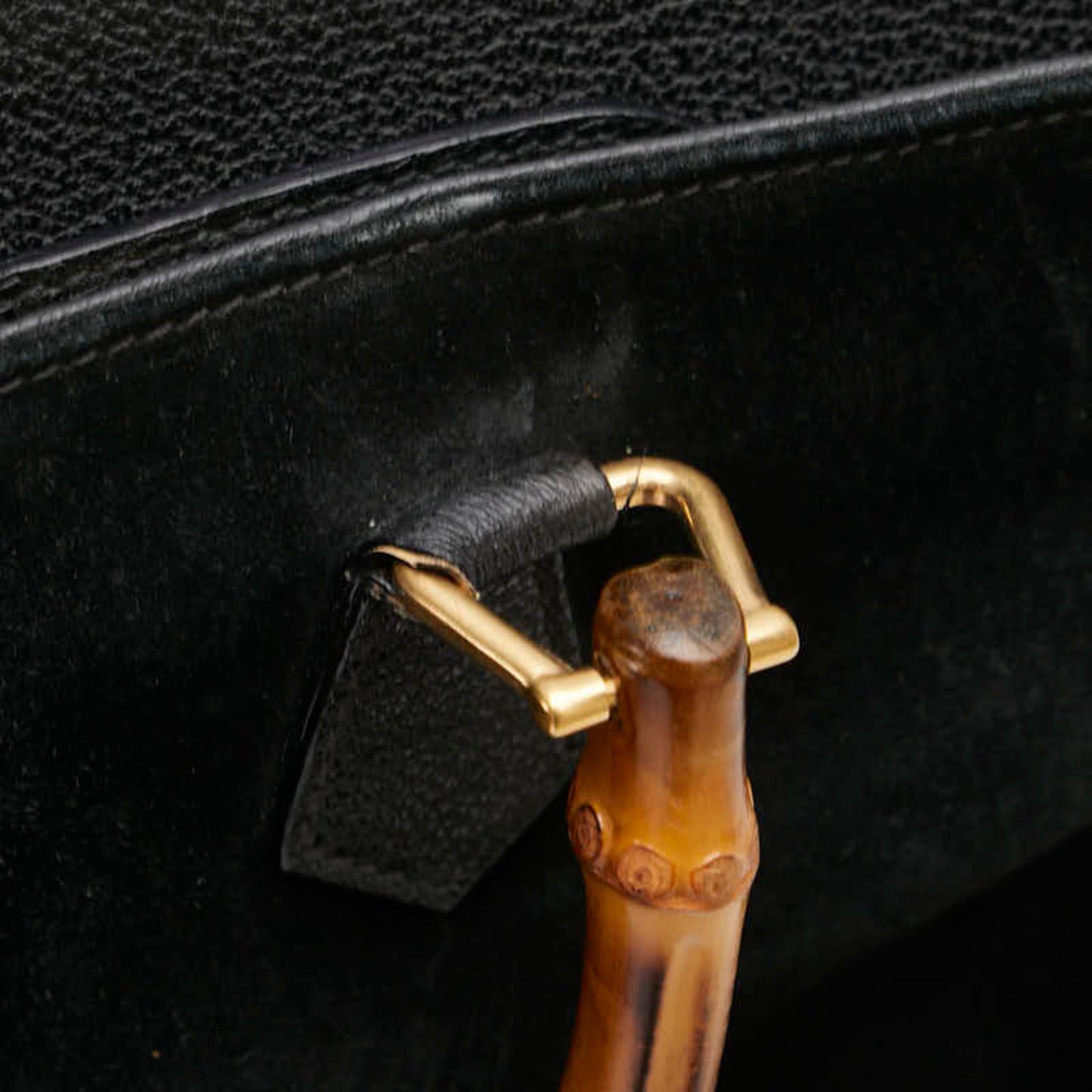 Gucci Bamboo Black Suede Leather Shoulder Bag Tote Bag ( )