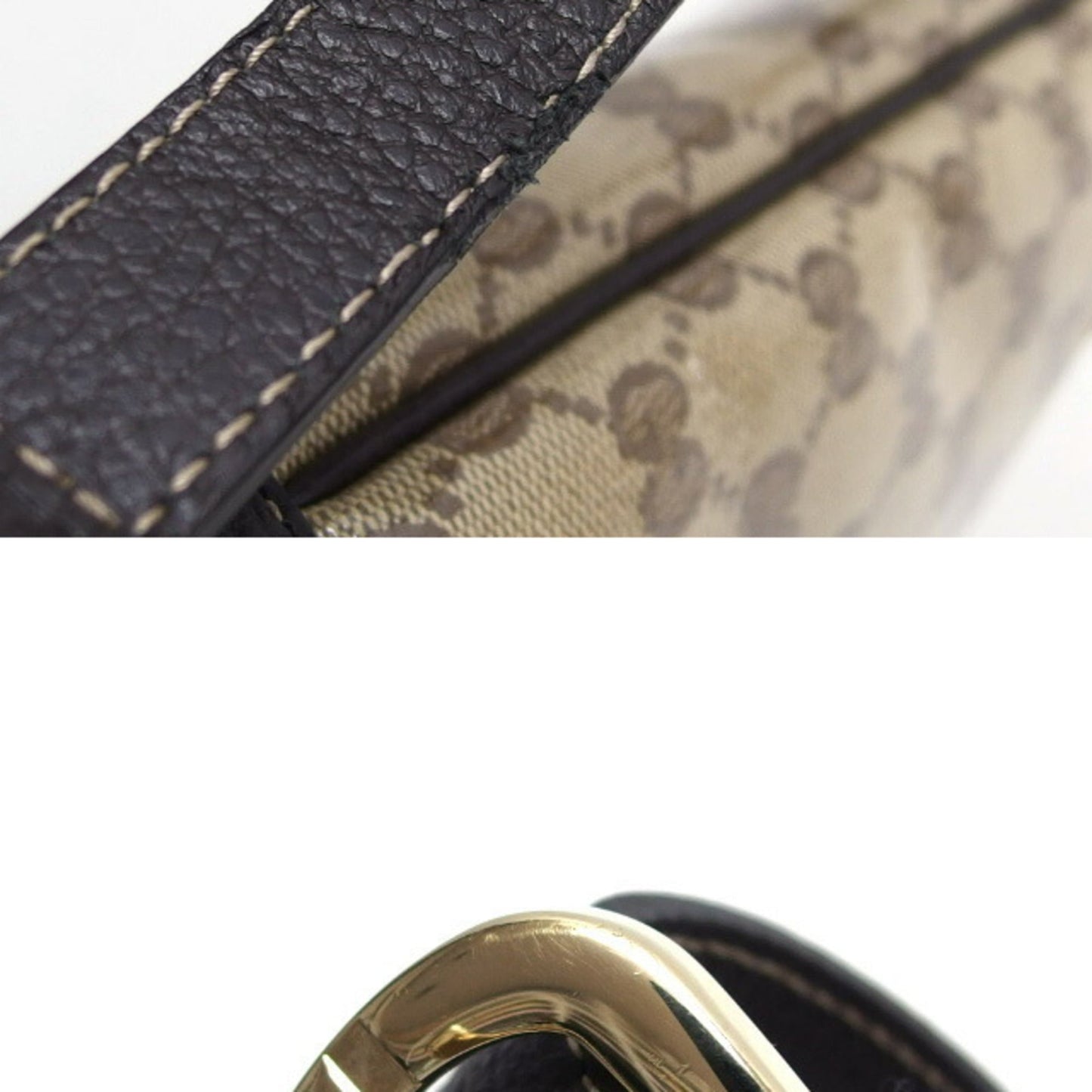 Gucci Beige Dark Brown Coated Canvas Leather Shoulder Bag ( )