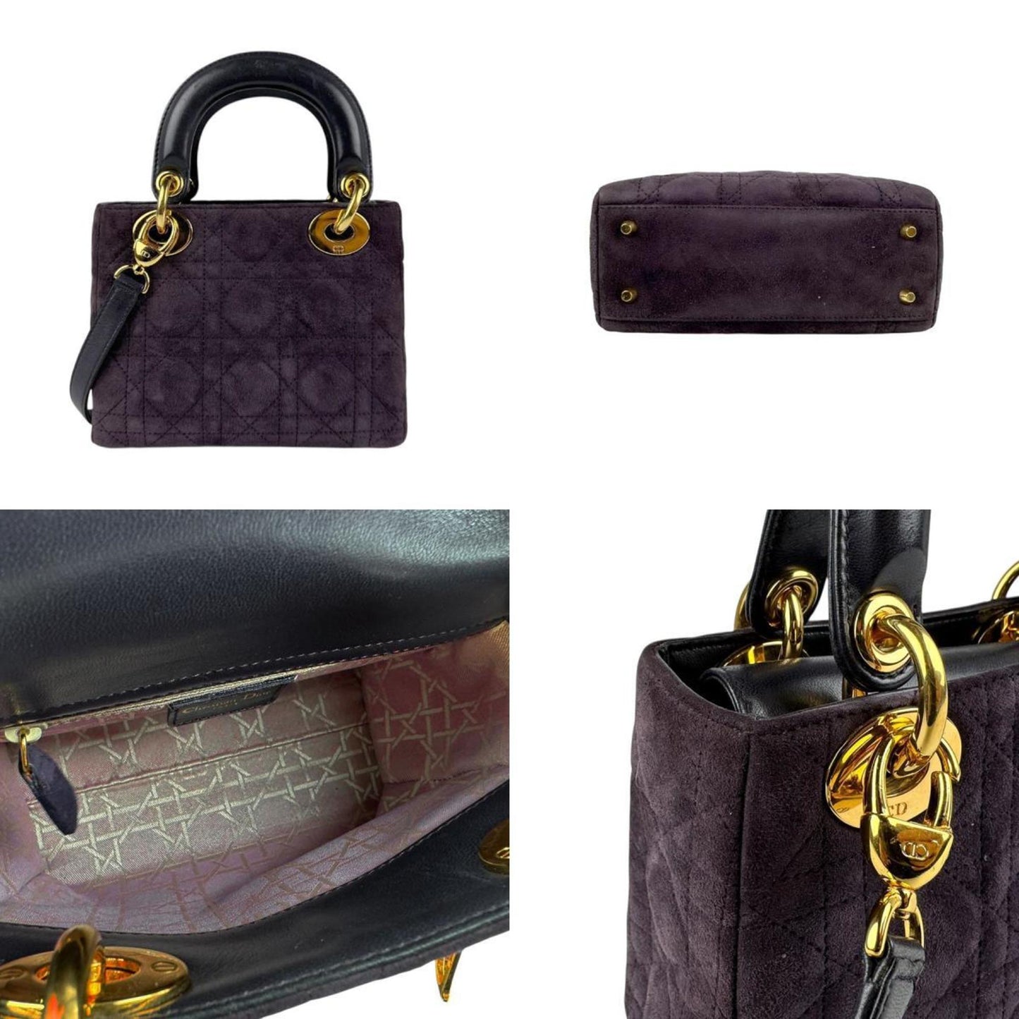 Christian Dior Black Purple Suede Leather Handbag Shoulder Bag ()