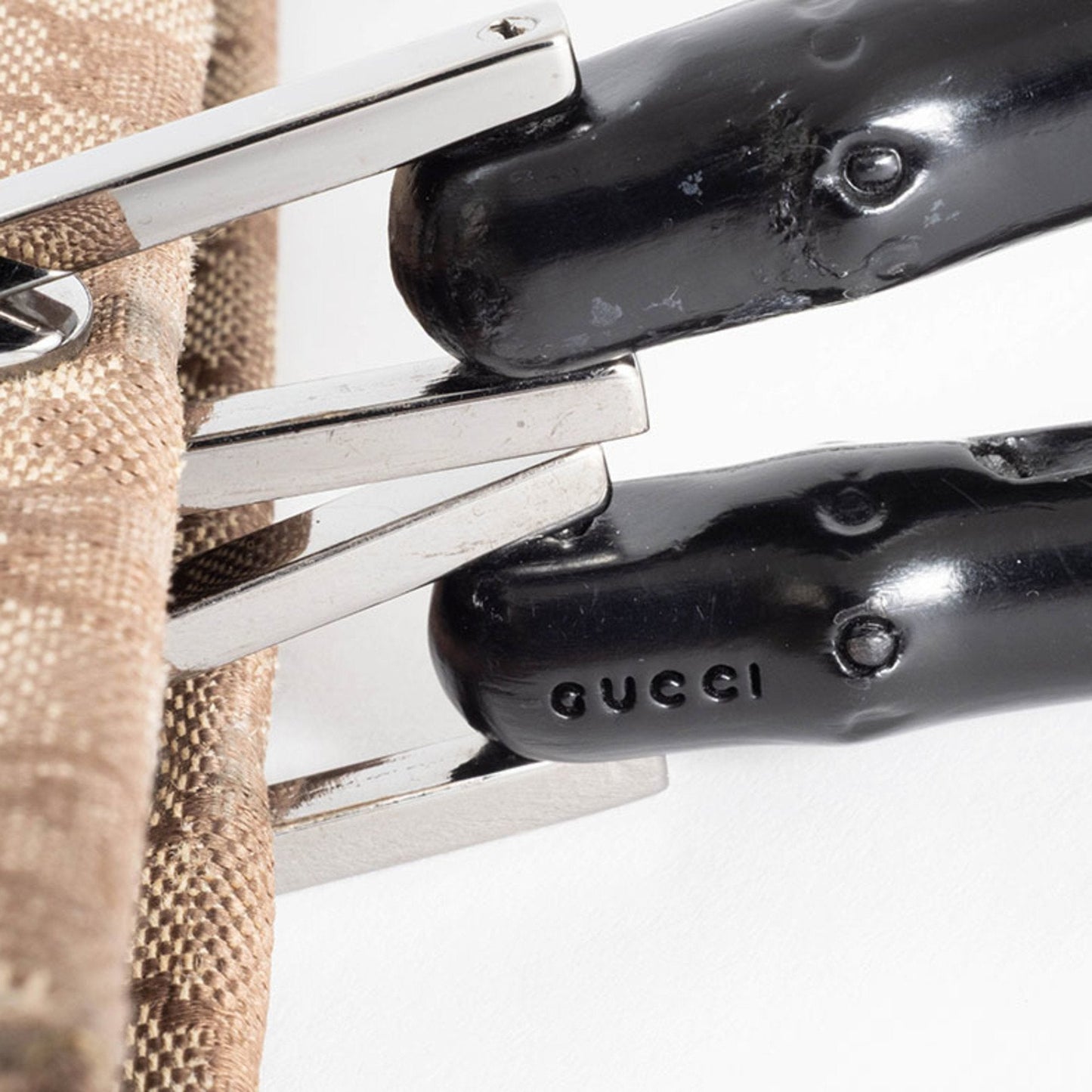 Gucci Beige Black Bamboo Canvas Handbag ( )