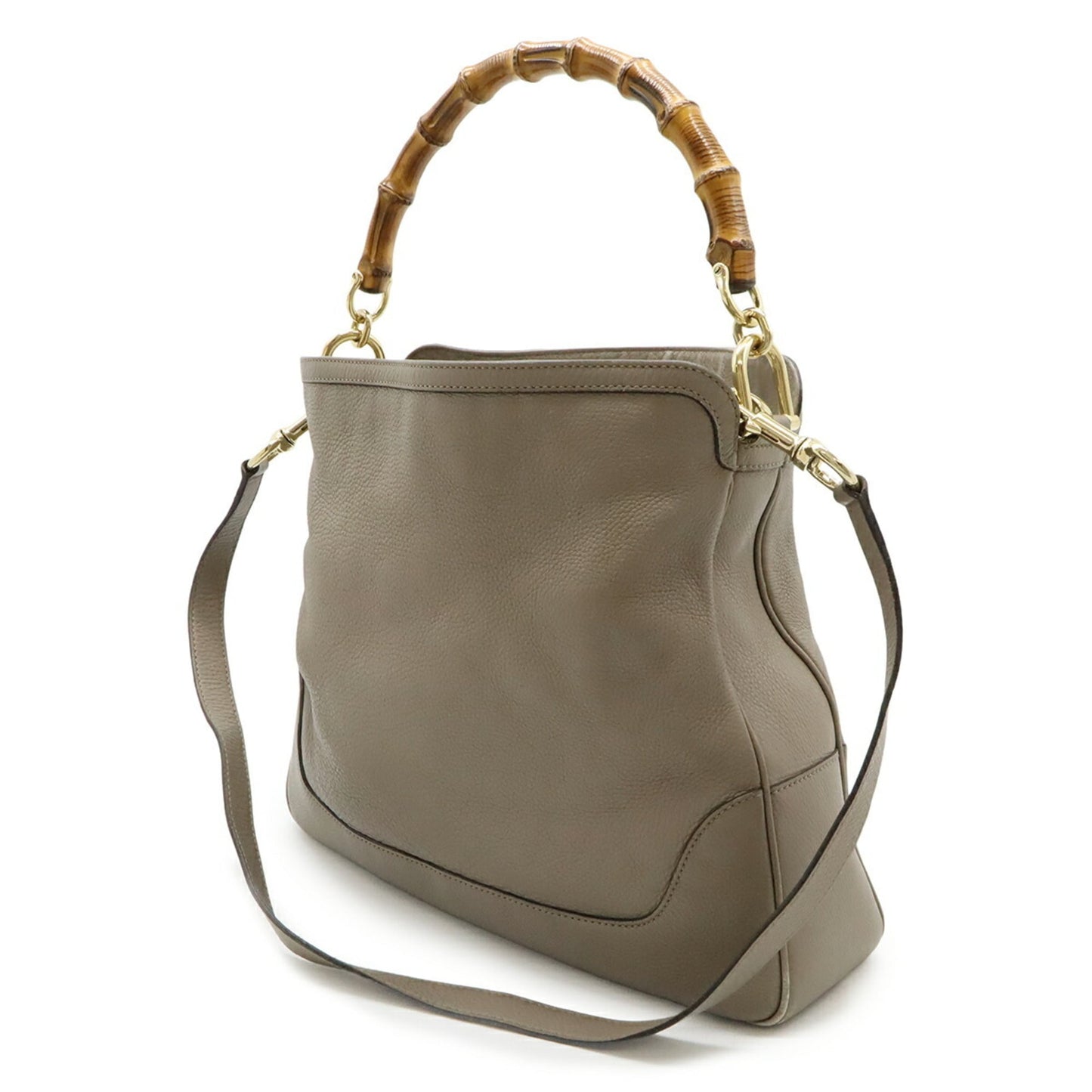 Gucci Bamboo Grayish Bamboo Leather Handbag Shoulder Bag ( )