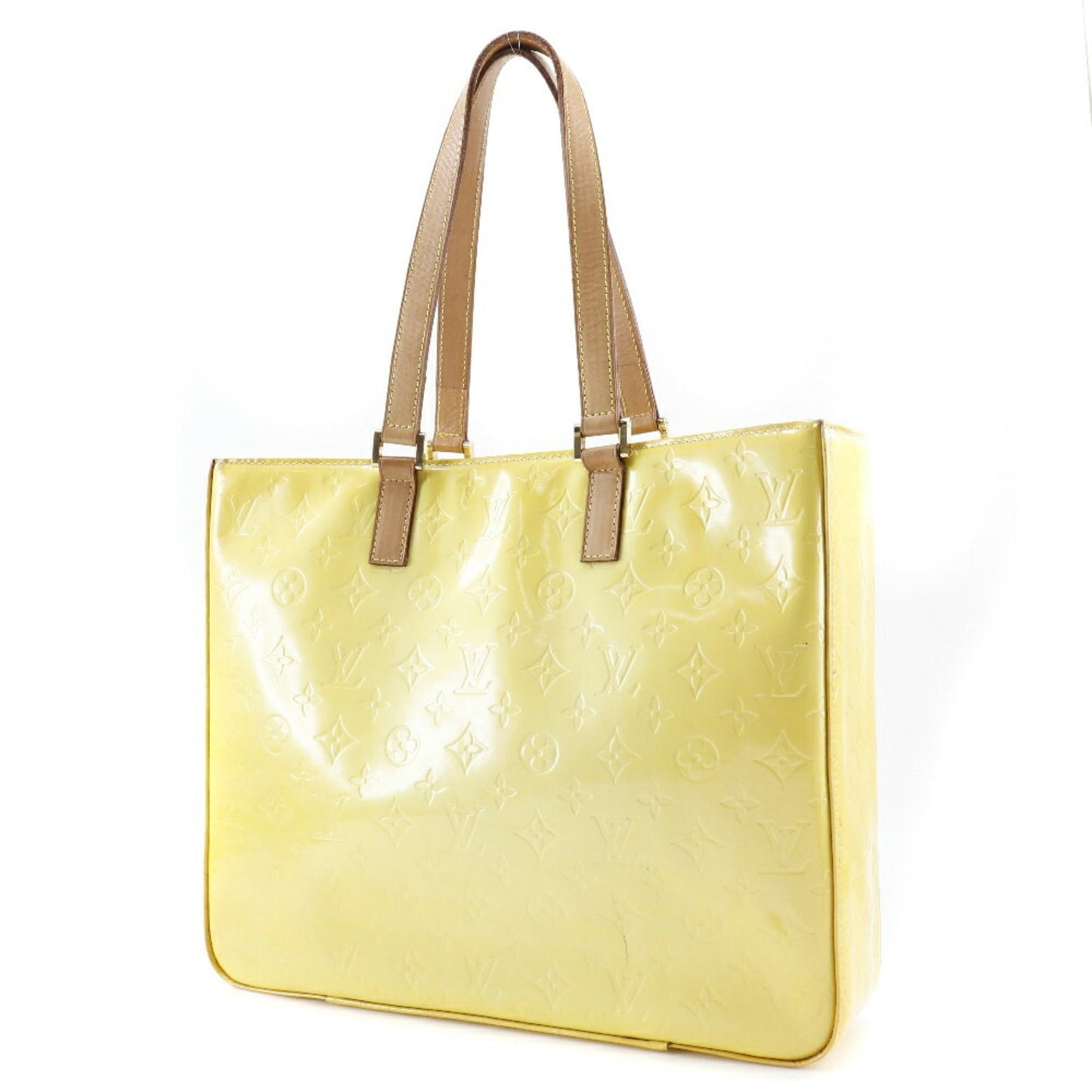 LOUIS VUITTON Columbus Tote Bag M91047 Monogram Verni Lime Yellow CA0979 Ladies
