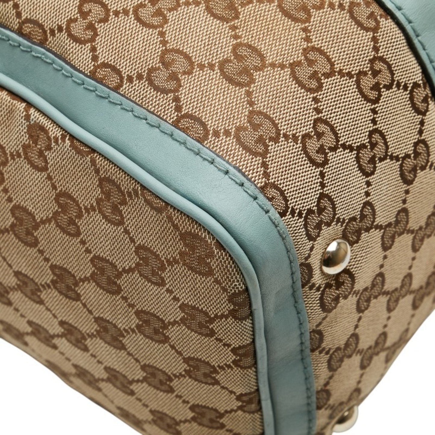 Gucci Beige Blue Canvas Leather Handbag Shoulder Bag ( )