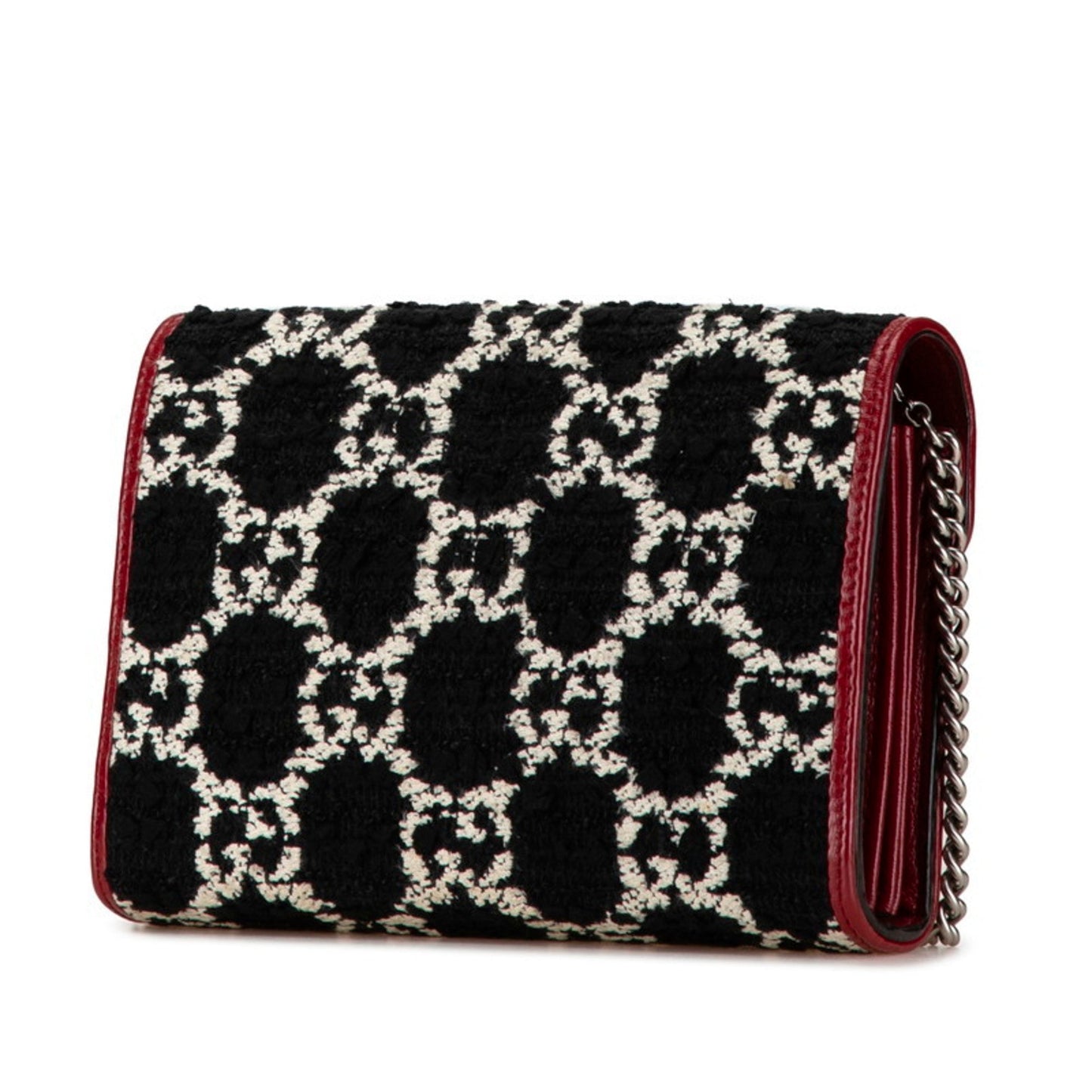 Gucci Black Red Color Tweed Leather Chain/Shoulder Wallet ( )