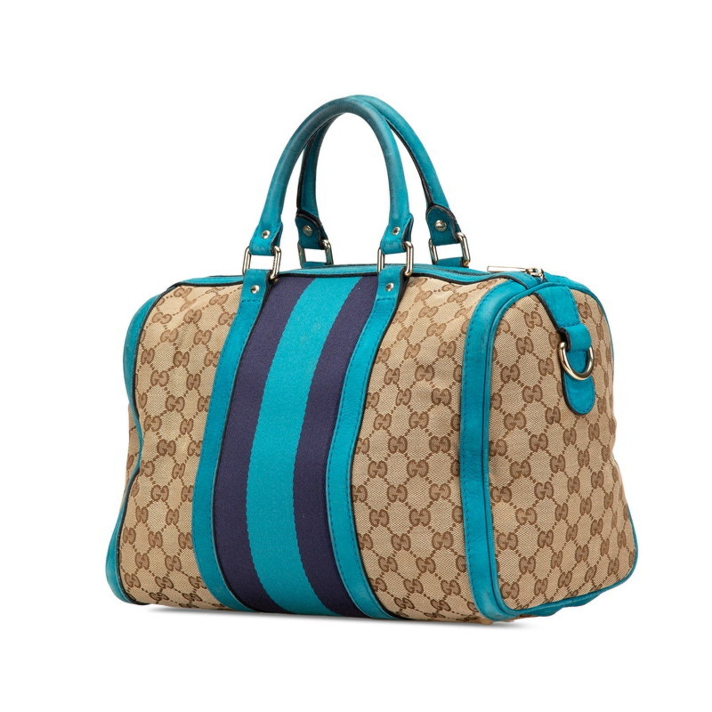 Gucci Beige Blue Gg Canvas Leather Handbag Shoulder Bag ( )