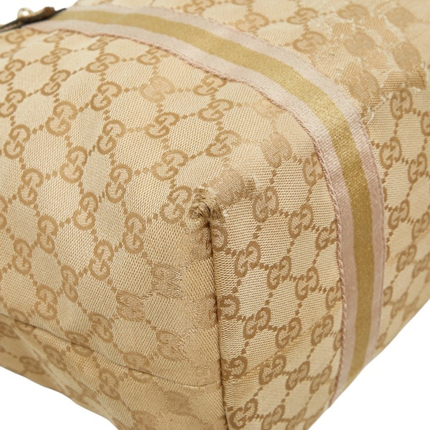 Gucci Brown Gold Canvas Leather Handbag Tote Bag ( )