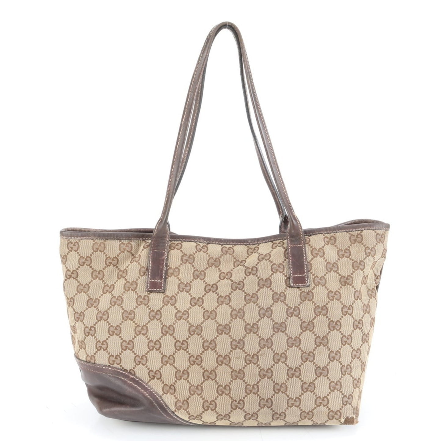 Gucci Brown Leather Canvas Tote Bag ( )