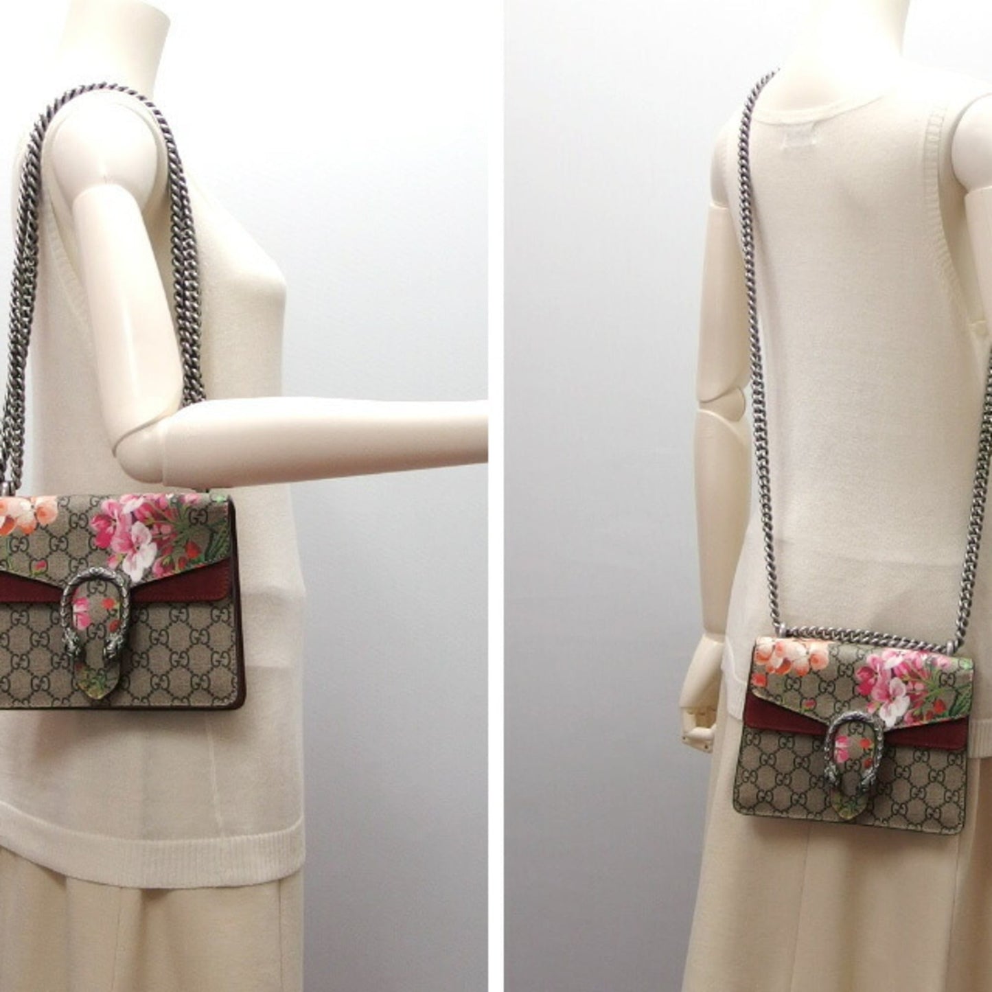 Gucci Beige Bordeaux Pink Coated Canvas Suede Shoulder Bag ( )