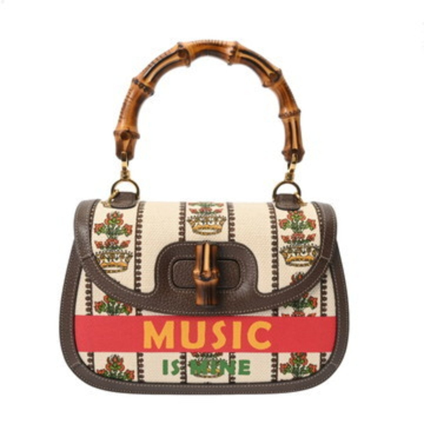 Gucci Beige Green Canvas Leather Handbag ( )