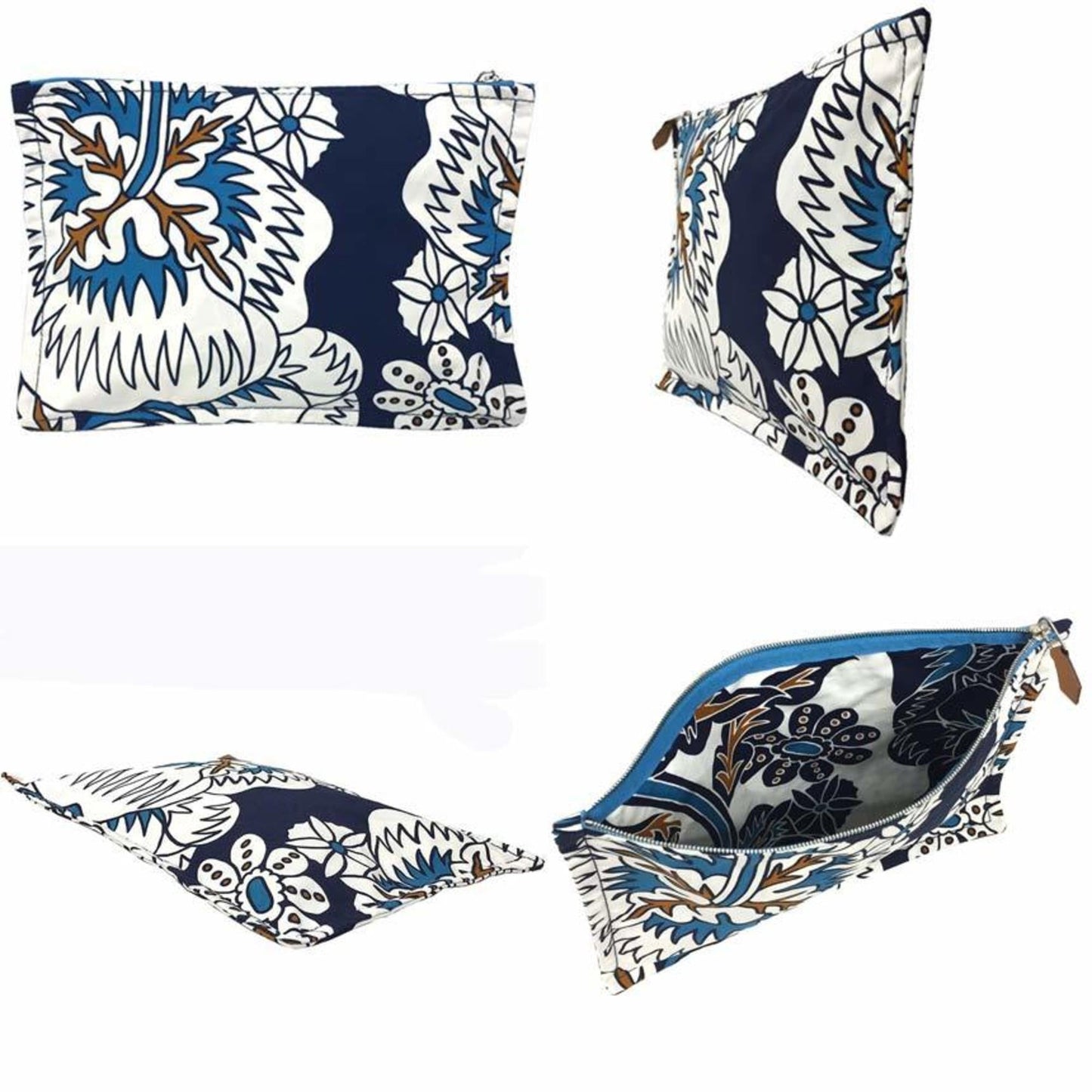 Hermes Navy White Cotton Canvas Pouch ( )