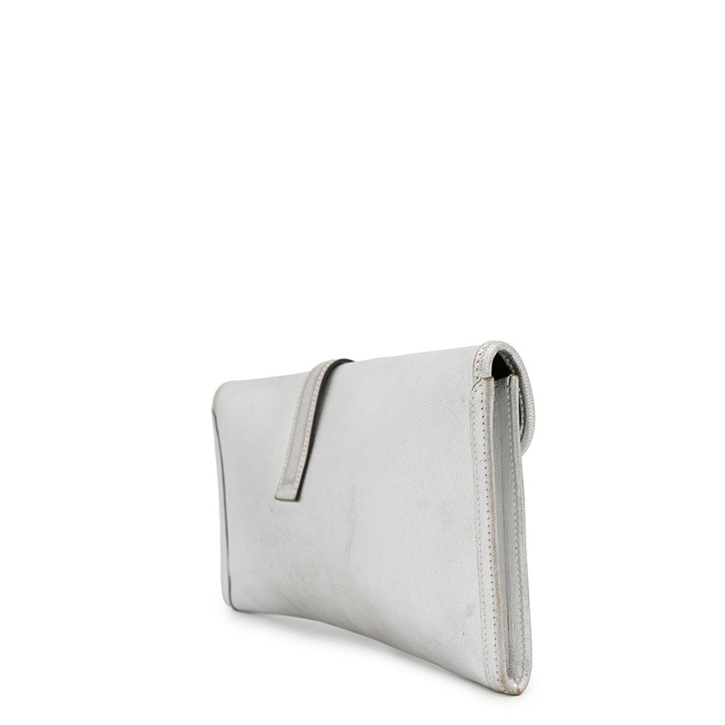 Hermes Jige Silver Chevre Myzore Leather Clutch Bag ( )