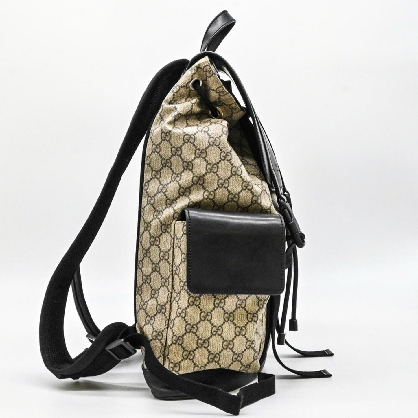 Gucci Beige Black Gg Supreme Leather Backpack ( )
