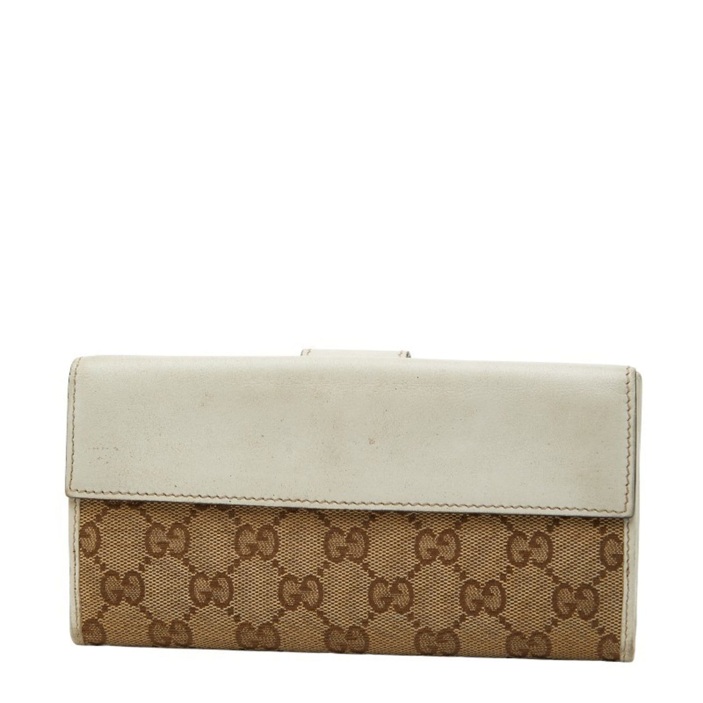 Gucci Beige White Canvas Leather Long Wallet (Bi-Fold) ( )