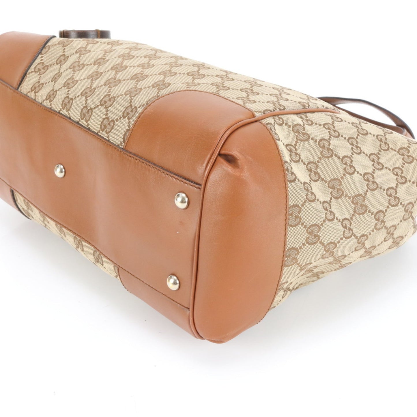 Gucci Brown Leather Canvas Tote Bag ( )