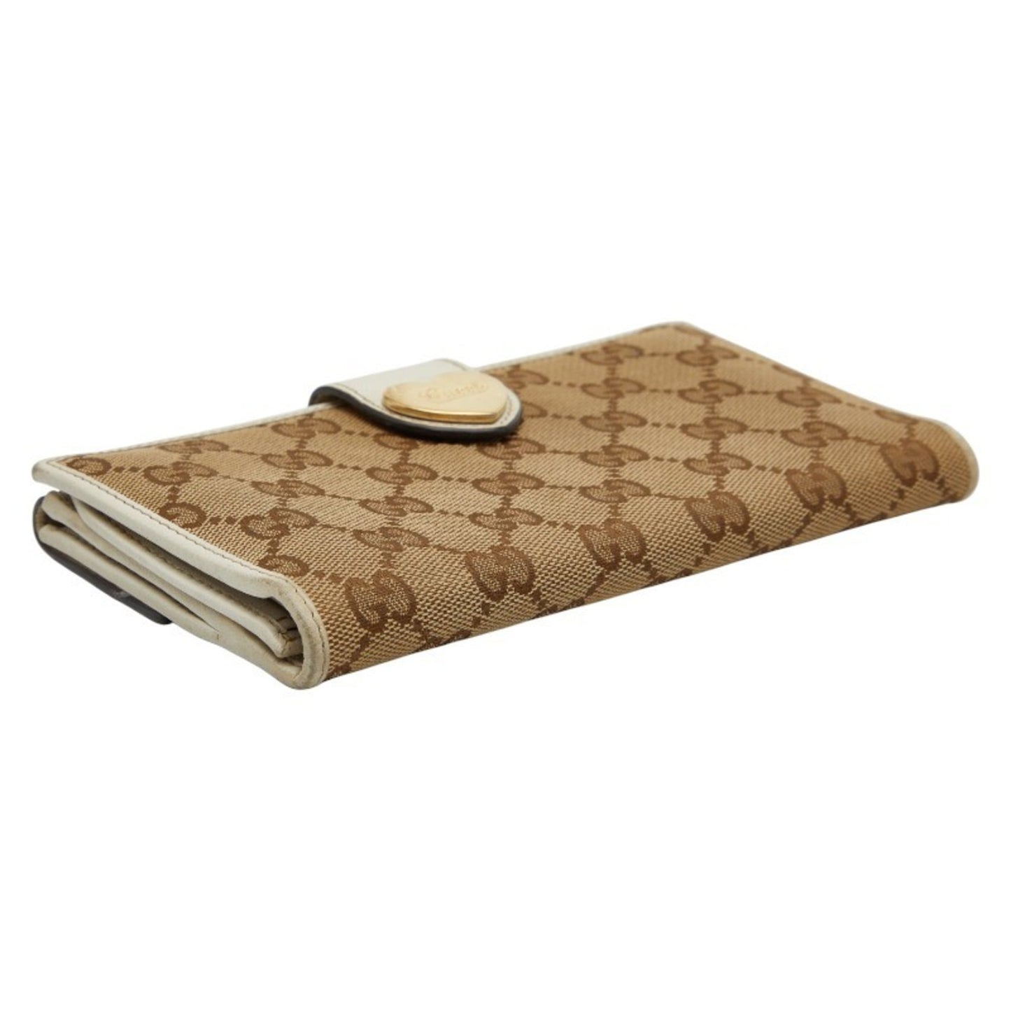 Gucci Beige White Canvas Leather Long Wallet (Bi-Fold) ( )