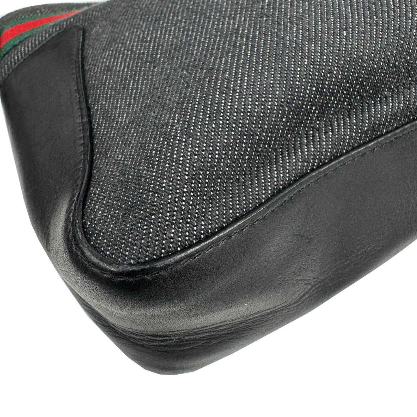 Gucci Sherry Line Black Denim Leather Handbag Tote Bag ( )
