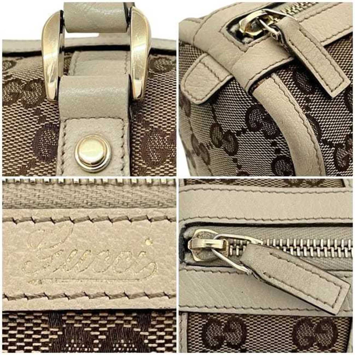 Gucci Beige White Canvas Leather Boston Bag Handbag ( )