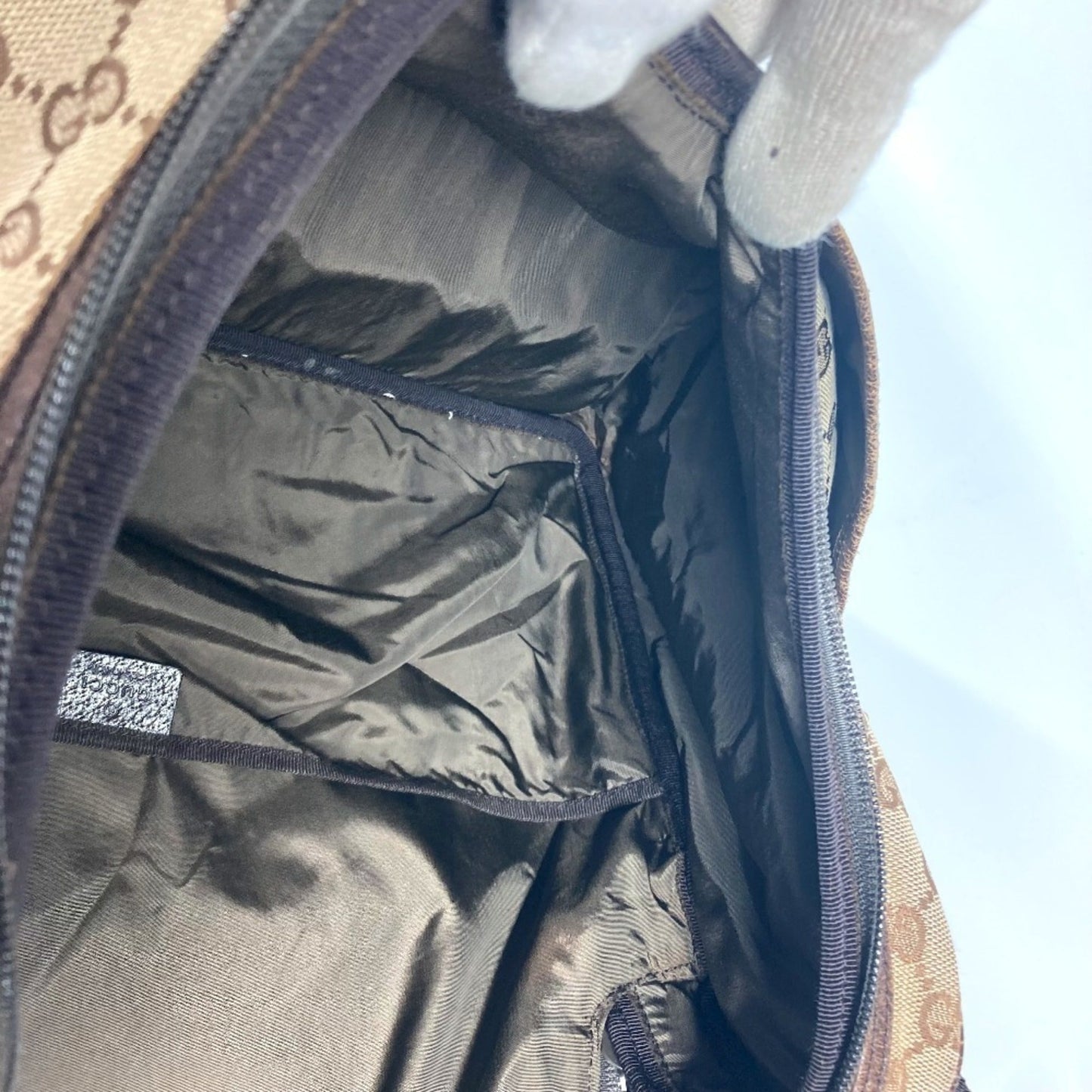 Gucci Gg Canvas Beige Dark Brown Gg Canvas Leather Shoulder Bag ( )