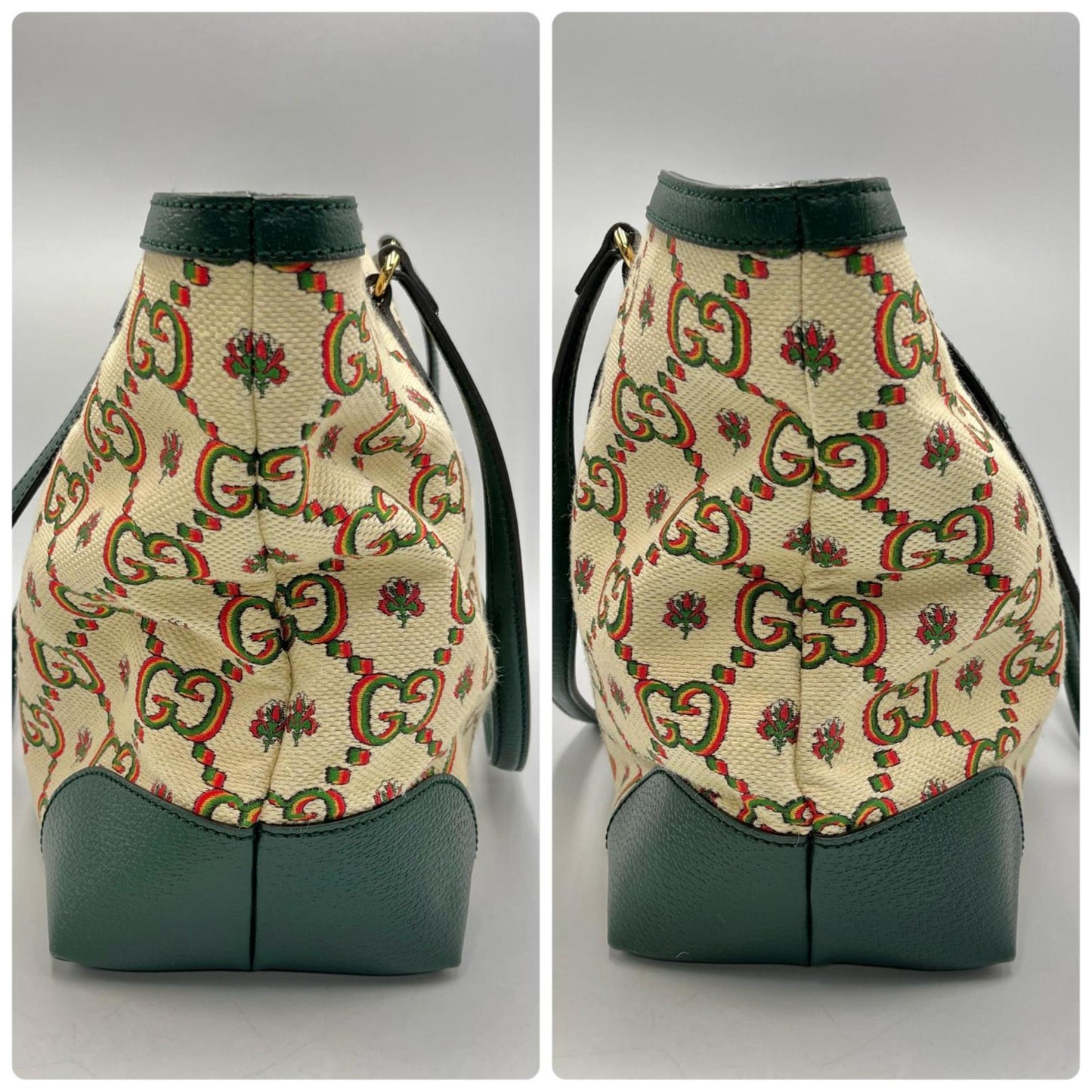 Gucci Green Ivory Canvas Tote Bag ( )