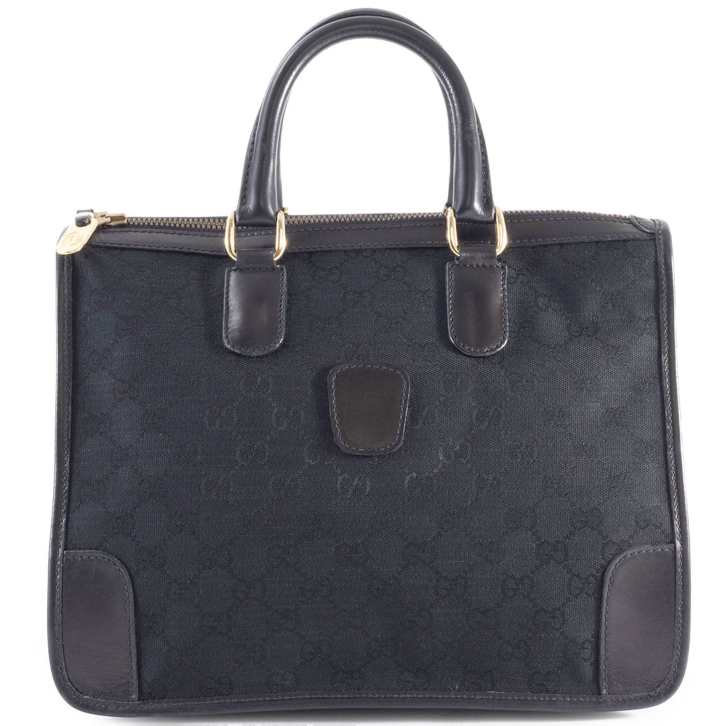 Gucci Black Gg Canvas Leather Handbag ( )