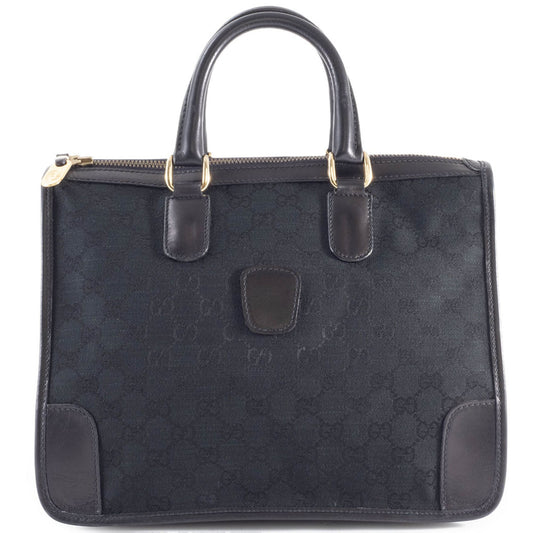 Gucci Black Gg Canvas Leather Handbag ( )