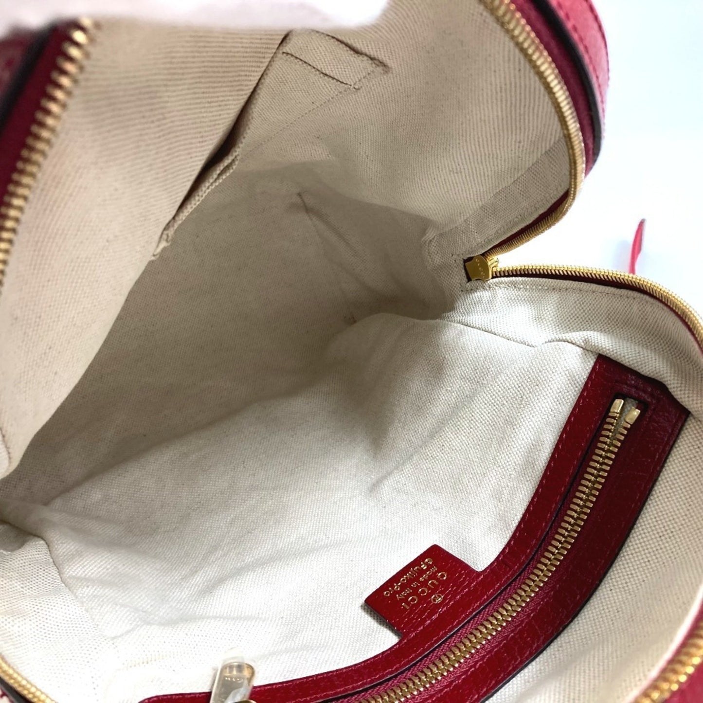 Gucci Beige Red Color Pvc Leather Backpack ( )