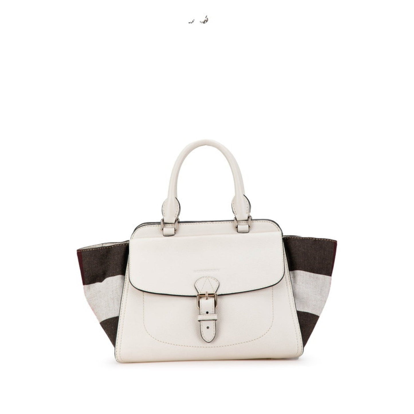 Burberry Black Red Color White Leather Canvas Handbag Tote Bag ( )