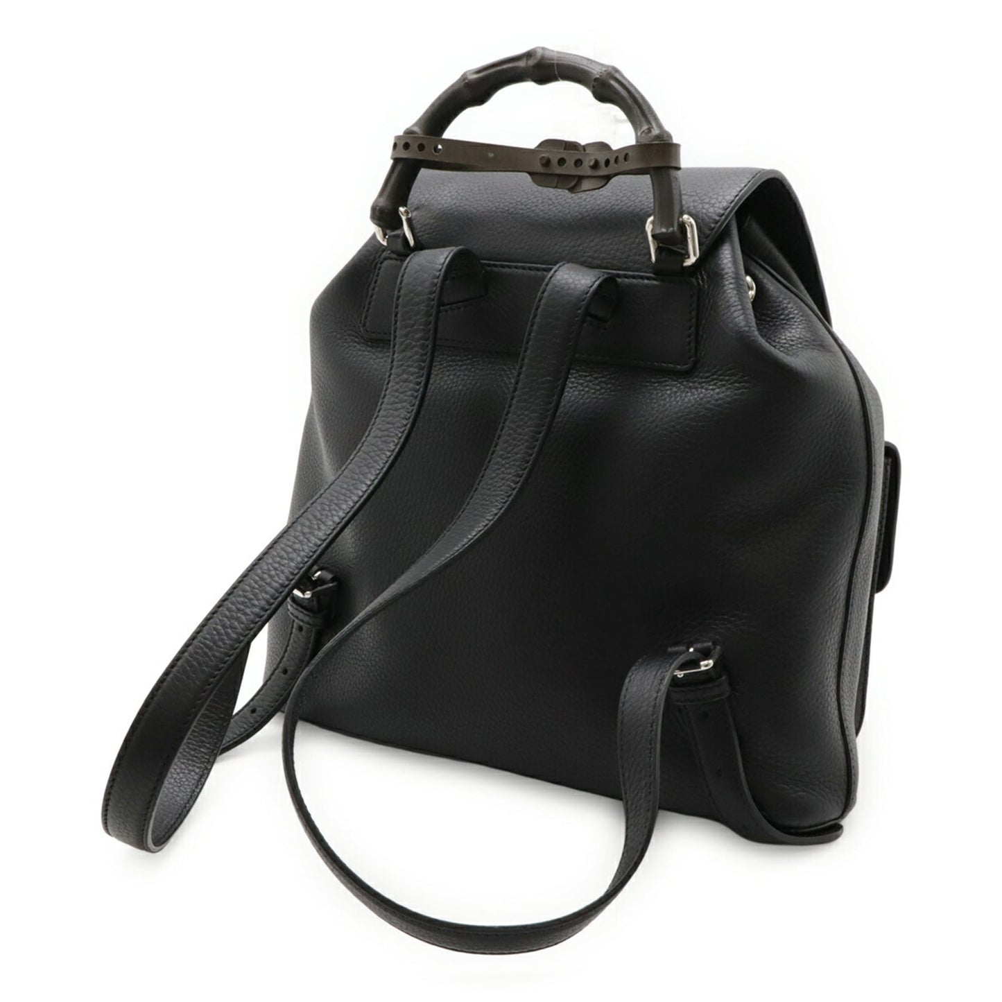 Gucci Black Bamboo Leather Backpack Shoulder Bag ( )