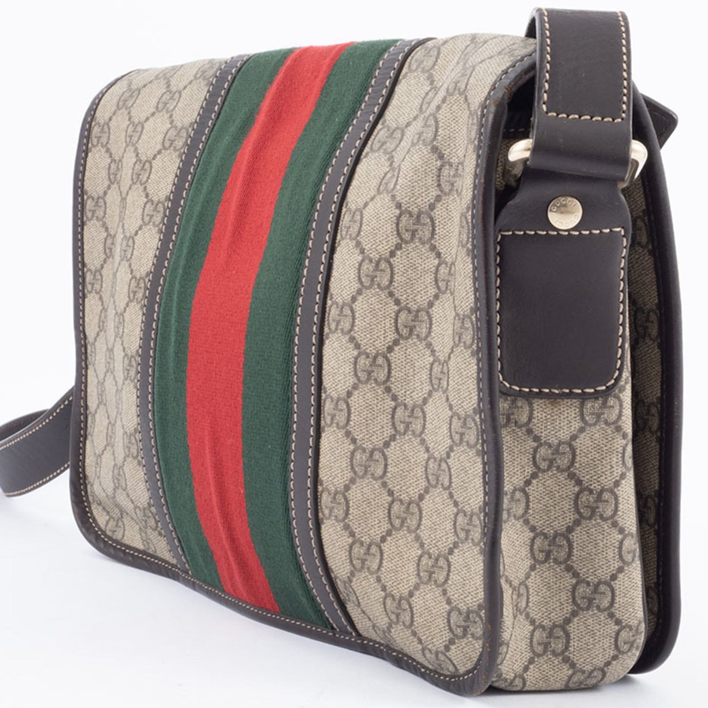 Gucci Beige Brown Canvas Leather Shoulder Bag ( )