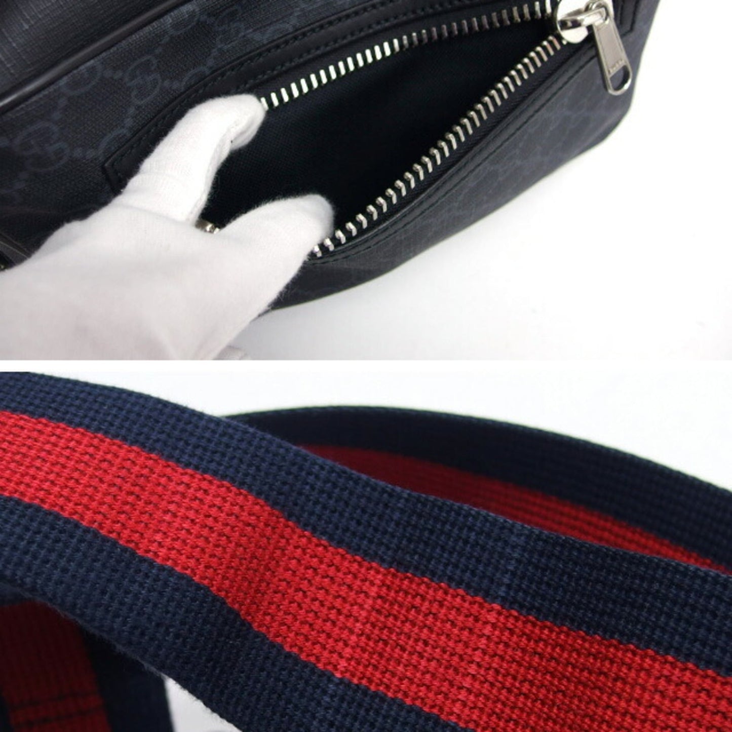 Gucci Black Navy Red Color Coated Canvas Leather Shoulder Bag Sling Bag ( )