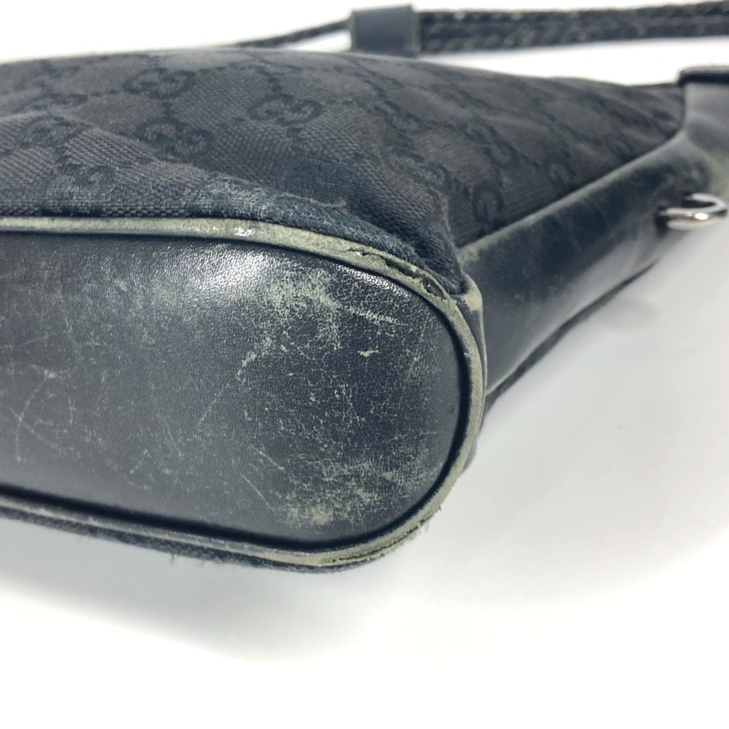 Gucci Black Gg Canvas Leather Shoulder Bag ( )