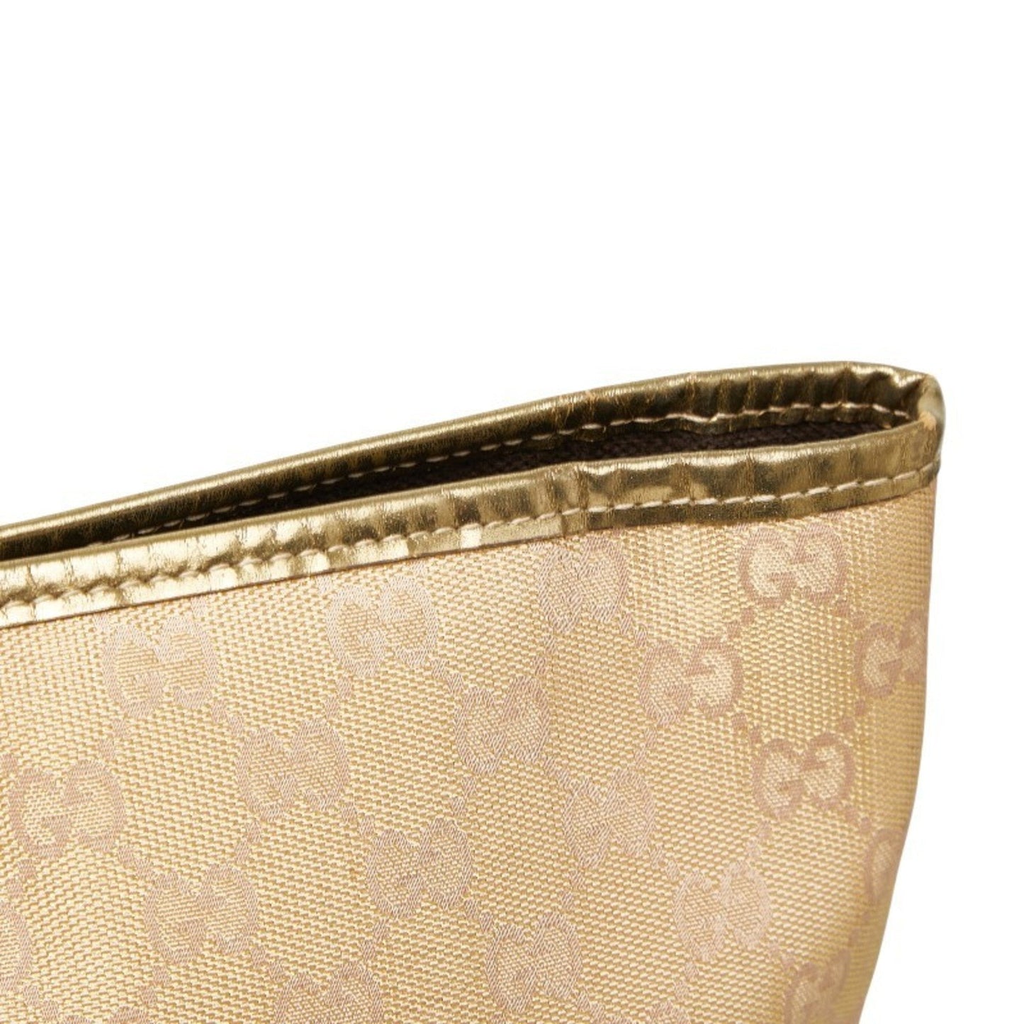 Gucci Beige Gold Canvas Leather Handbag Tote Bag ( )