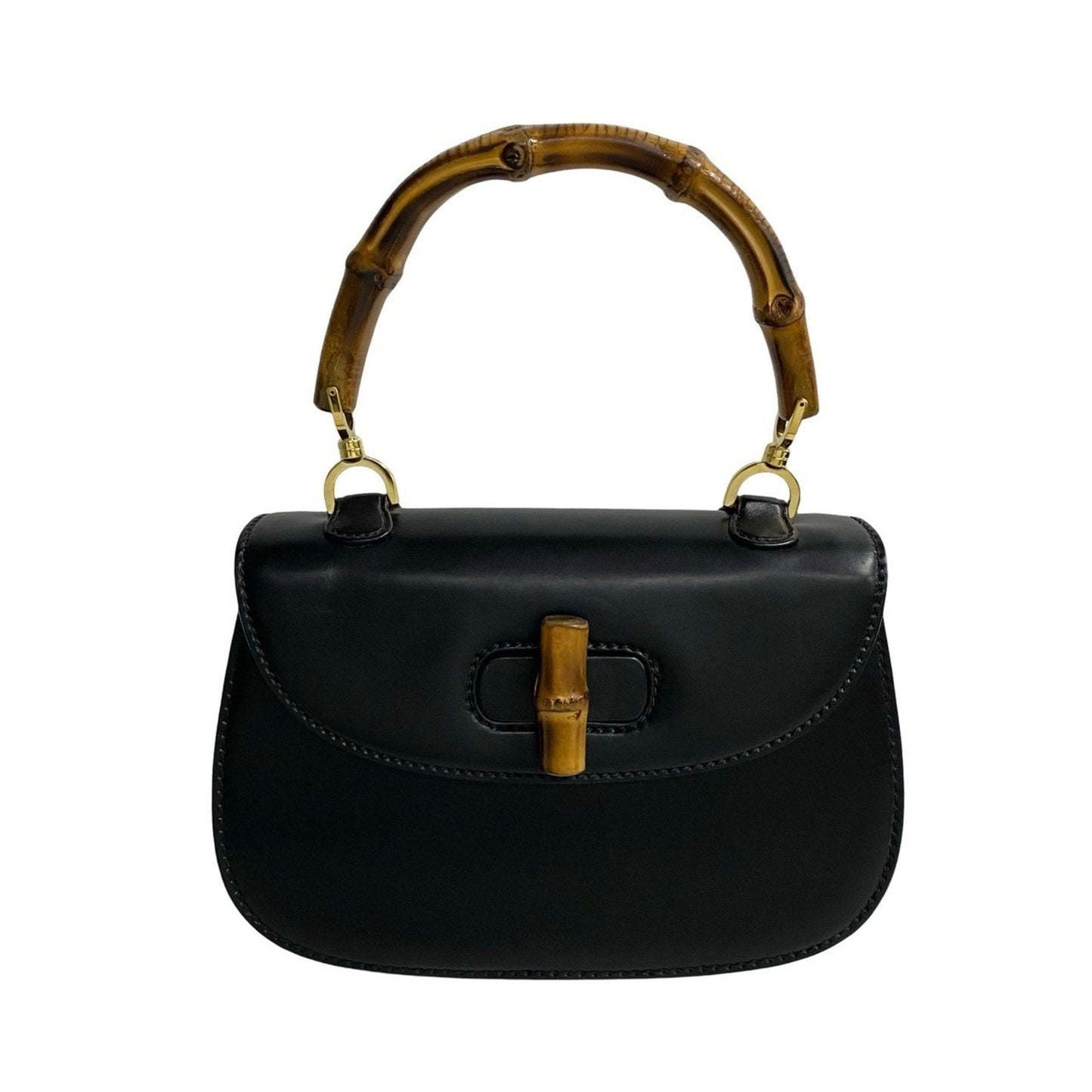 Gucci Black Bamboo Leather Handbag Tote Bag ( )