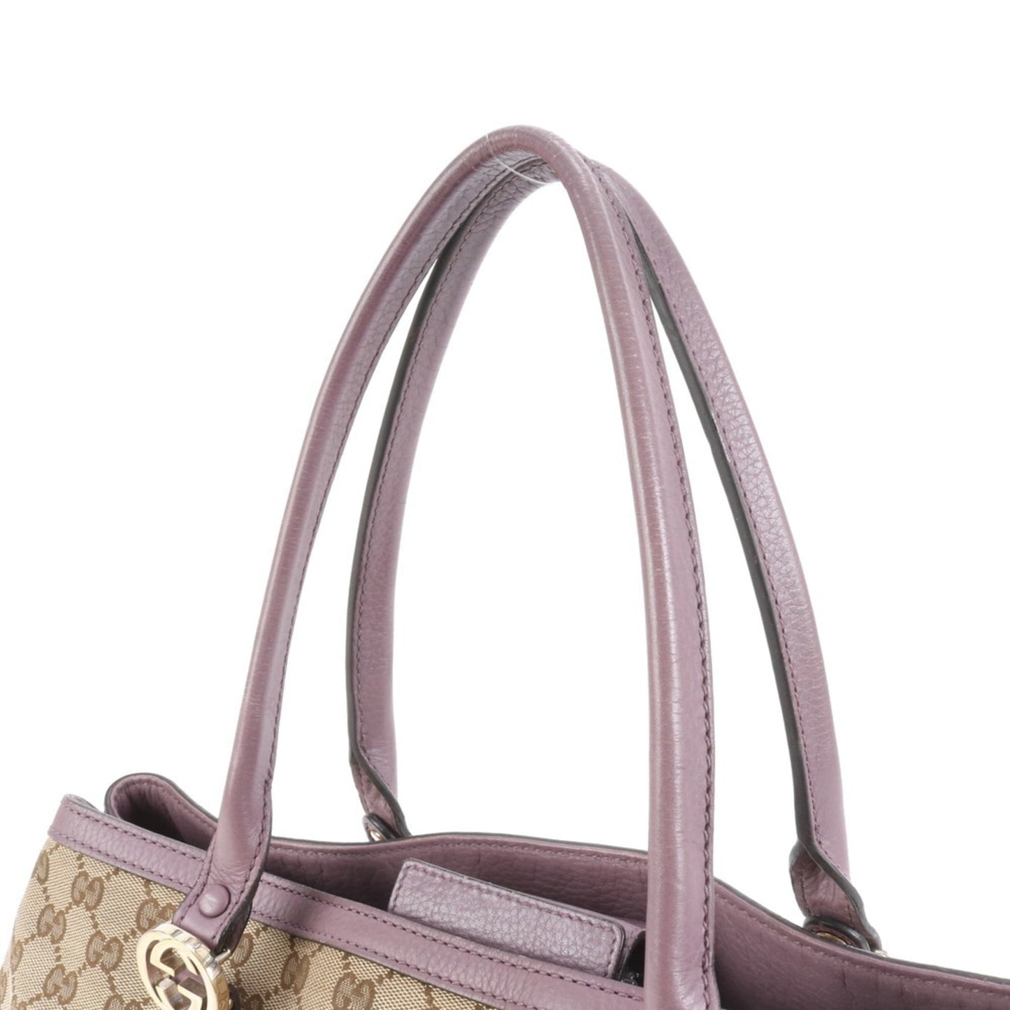 Gucci Brown Purple Leather Canvas Tote Bag ( )