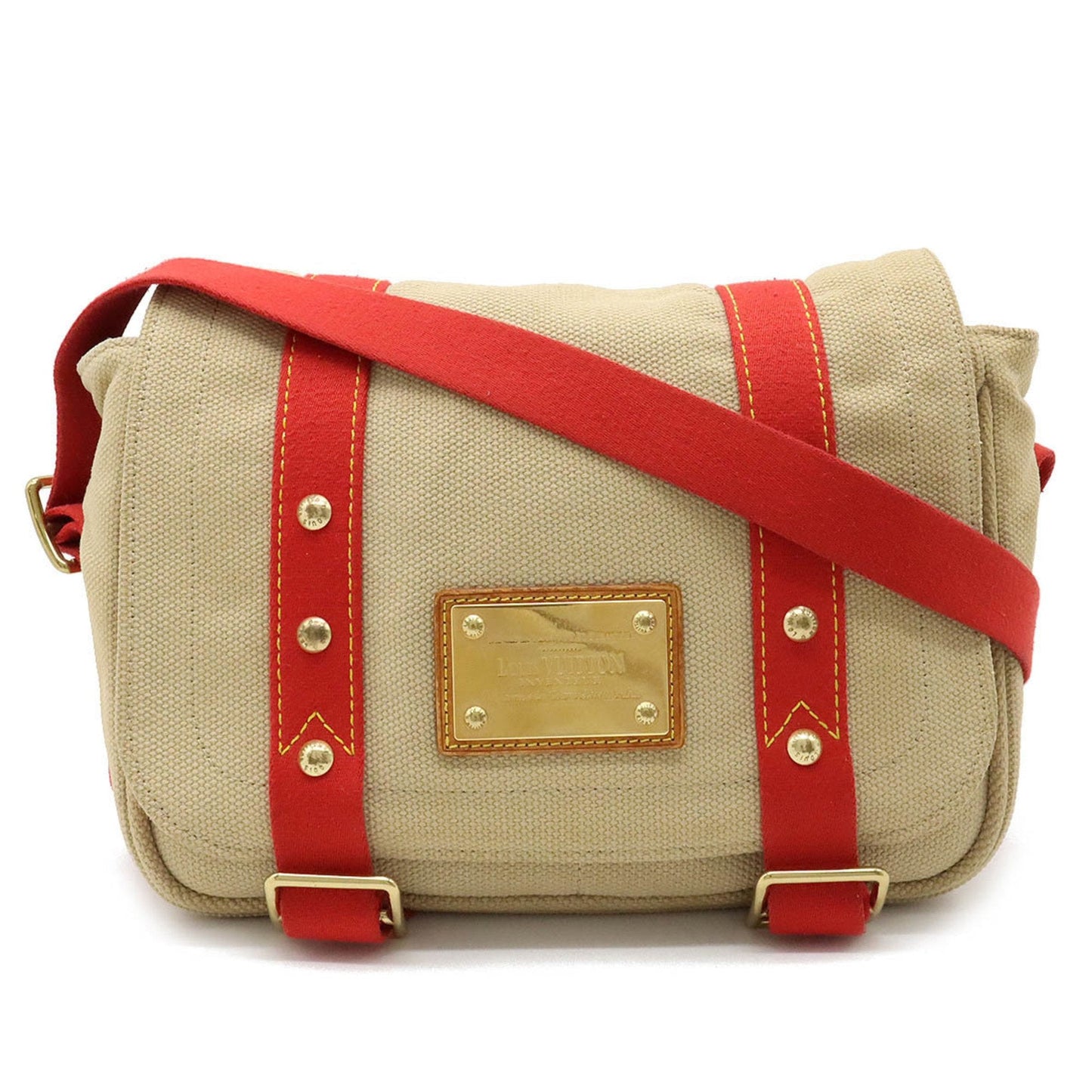 LOUIS VUITTON Antigua Busas PM Shoulder Bag Canvas Beige Red M40041