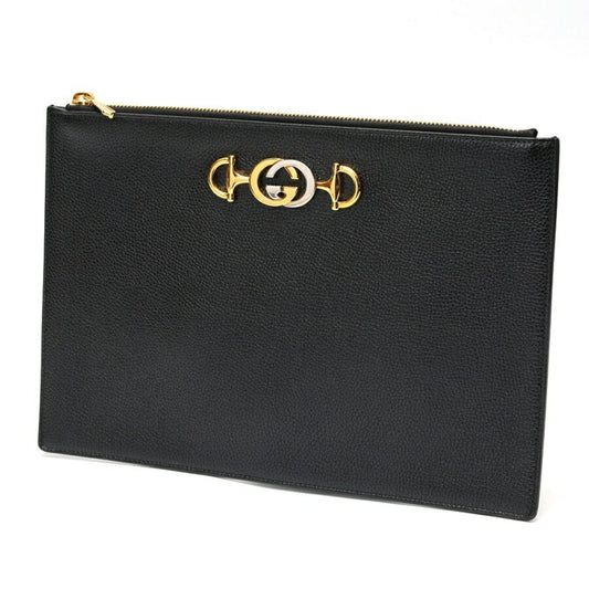 Gucci Black Leather Clutch Bag Pouch ( )
