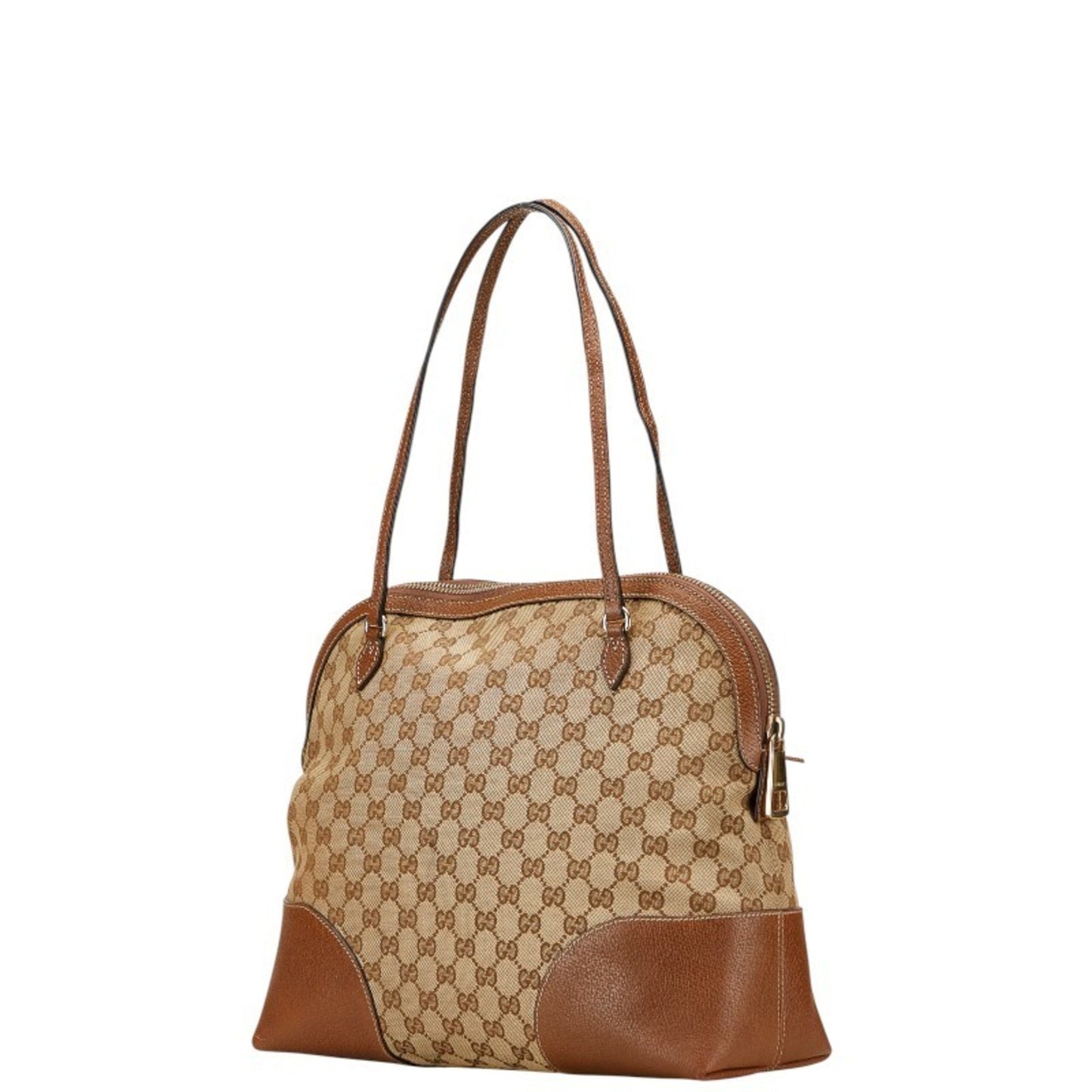 Gucci Gg Canvas Beige Brown Gg Canvas Leather Handbag Tote Bag ( )
