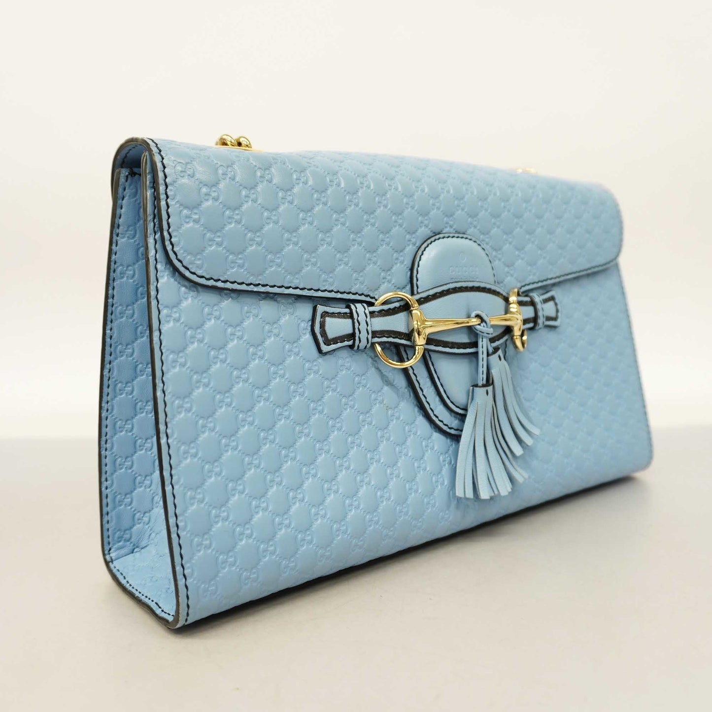 GUCCI Auth  Micro GG Emily 449635 Women's Leather Shoulder Bag Light Blue