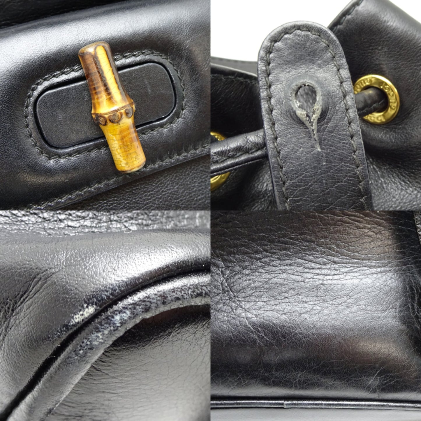 Gucci Black Leather Bamboo Backpack ( )