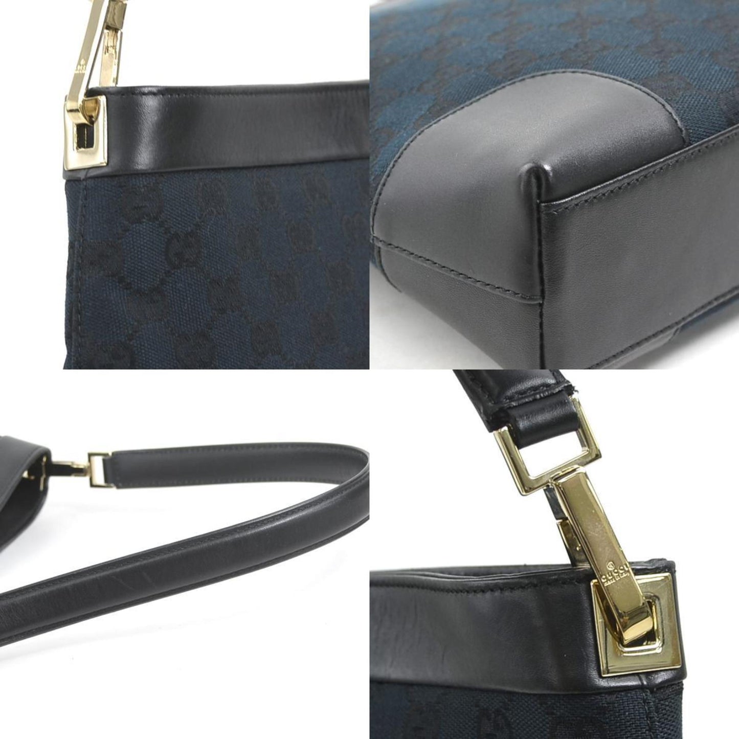Gucci Black Gg Canvas Leather Shoulder Bag ( )