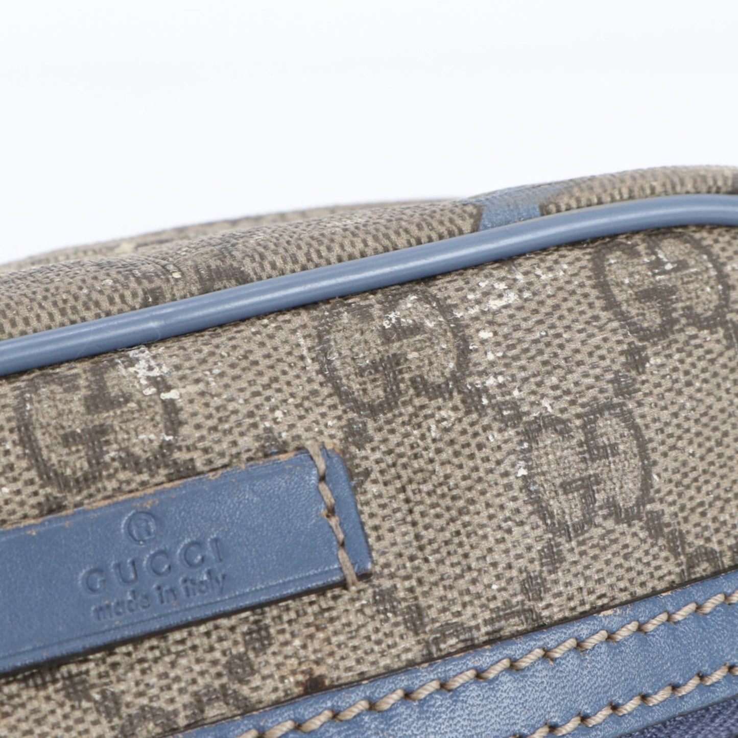 Gucci Blue Brown Leather Coated Canvas Shoulder Bag ( )