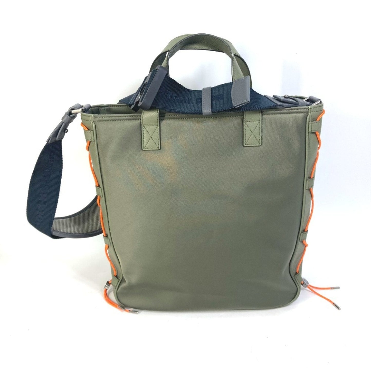 Christian Dior Khaki Orange Nylon Leather Shoulder Bag Tote Bag ()