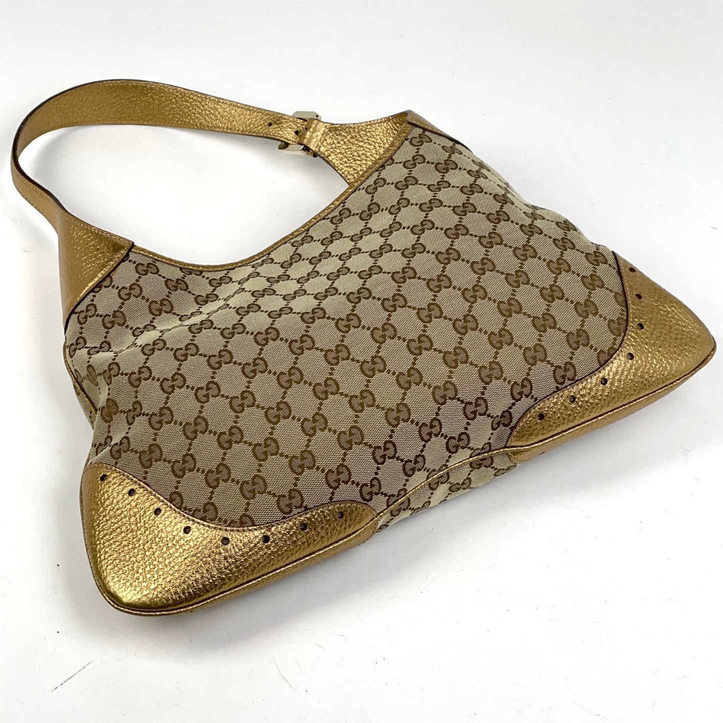 Gucci Beige Gold Gg Canvas Leather Shoulder Bag ( )